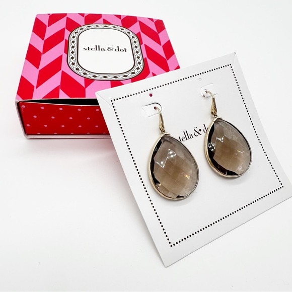 Stella & Dot Jewelry - Stella & Dot Serenity Stone Earrings in Smokey Topaz & Gold {Retired} New
